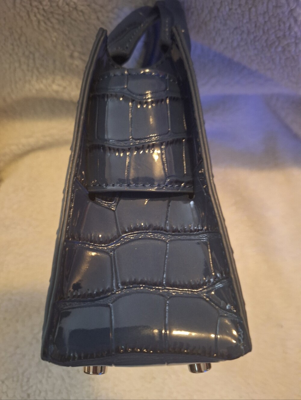 Brandon Blackwood Mini Kuei Navy Croc-Embossed Bag - Picture 7 of 15